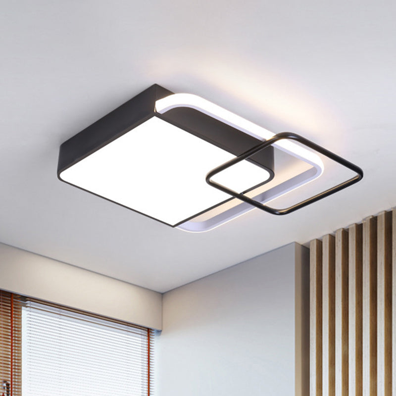 Contemporary LED Flushmount Lighting in Black Square Design – White/Warm Light, 18"/21.5" Wide