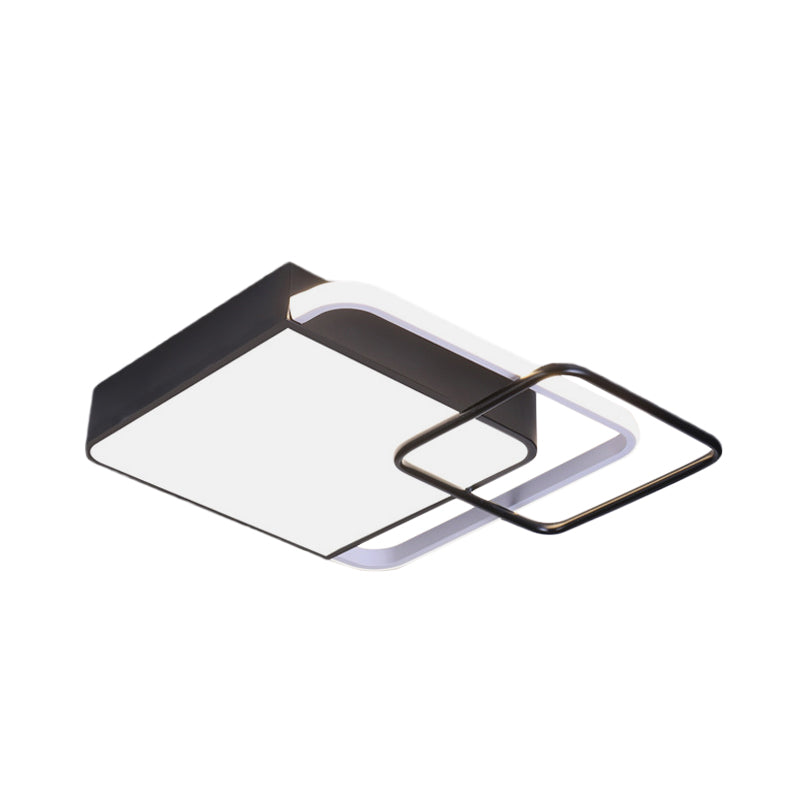 Contemporary LED Flushmount Lighting in Black Square Design – White/Warm Light, 18"/21.5" Wide