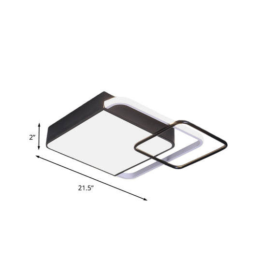 Contemporary LED Flushmount Lighting in Black Square Design – White/Warm Light, 18"/21.5" Wide
