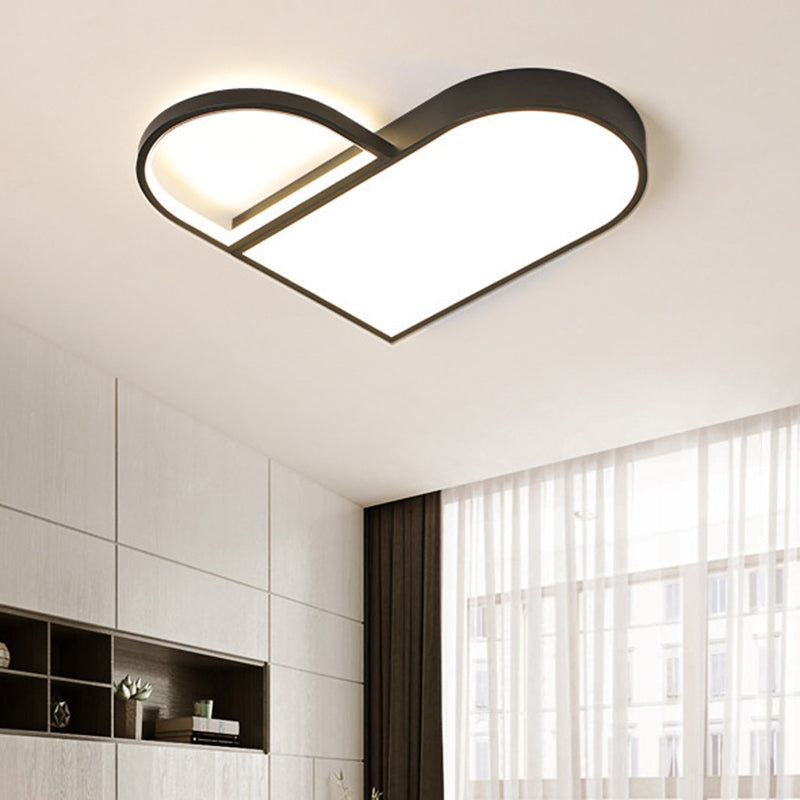 LED Bedroom Flush Mount Modern White/Black Flush Lighting with Love Heart Metal Shade, 19.5"/23.5" Width