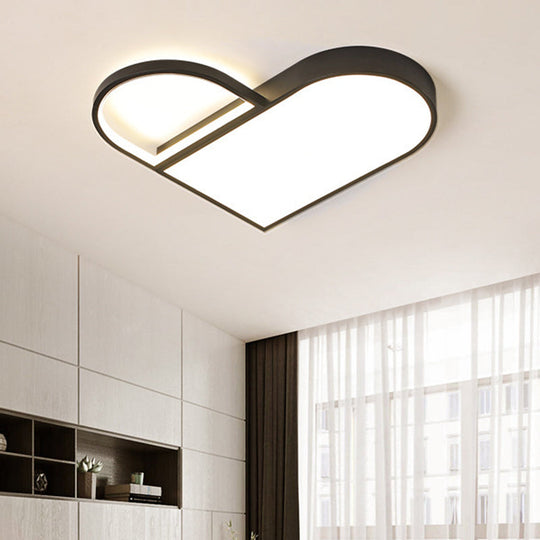 LED Bedroom Flush Mount Modern White/Black Flush Lighting with Love Heart Metal Shade, 19.5"/23.5" Width