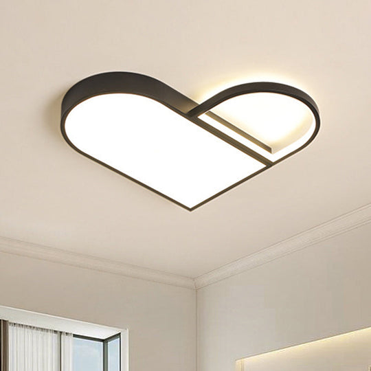 LED Bedroom Flush Mount Modern White/Black Flush Lighting with Love Heart Metal Shade, 19.5"/23.5" Width