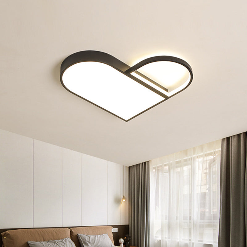 LED Bedroom Flush Mount Modern White/Black Flush Lighting with Love Heart Metal Shade, 19.5"/23.5" Width