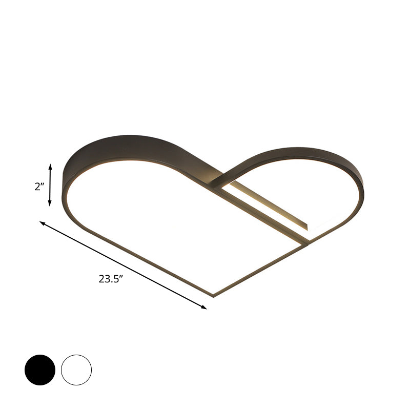 Led Bedroom Flush Mount Modern White/Black Lighting With Love Heart Metal Shade 19.5/23.5 Width