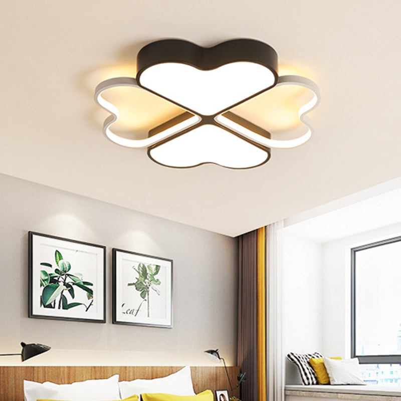Contemporary Metal LED Black Flush Light Fixture for Bedroom - Clover Ceiling Mount