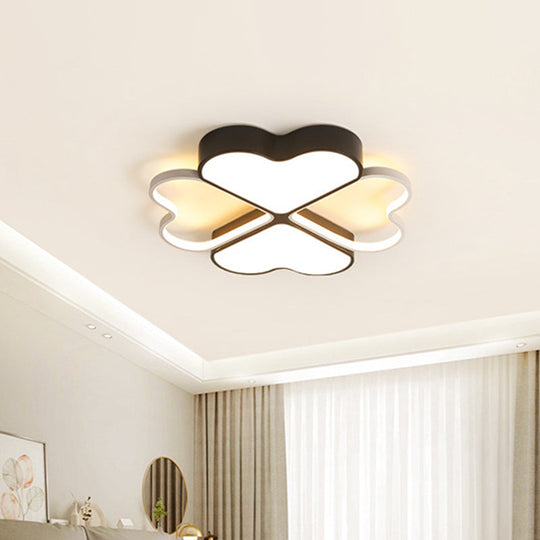 Contemporary Metal Led Black Flush Light Fixture For Bedroom - Clover Ceiling Mount