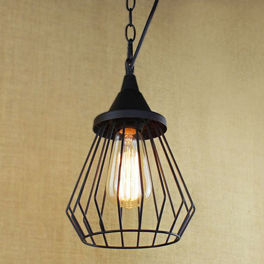 Metal Wire Cage Pendant Lamp - Black/Brass - Warehouse Style - Dining Table Lighting