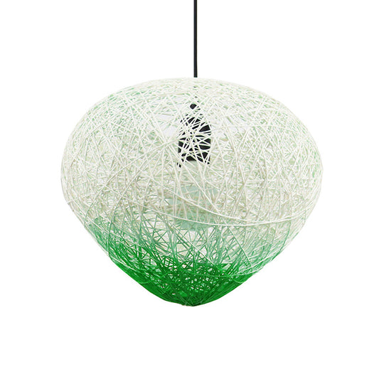 Modern Single Bulb Woven Rattan Bird Nest Hanging Lamp in Green/Red for Restaurants