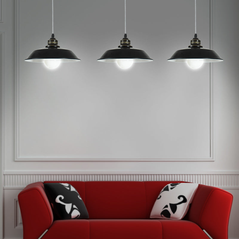 Stylish Loft Barn Lampshade Suspension Light in Black, Metallic Ceiling Pendant - 1 Light, 10"/14" Diameter