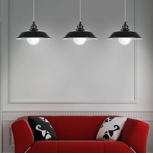 Stylish Loft Barn Lampshade Suspension Light in Black, Metallic Ceiling Pendant - 1 Light, 10"/14" Diameter
