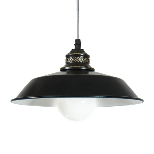 Stylish Loft Barn Lampshade Suspension Light in Black, Metallic Ceiling Pendant - 1 Light, 10"/14" Diameter