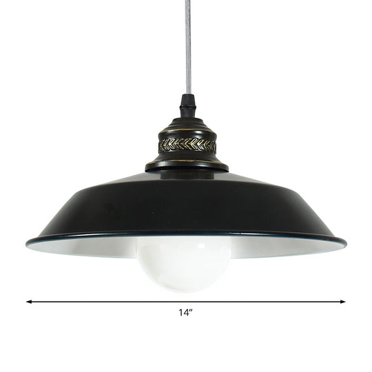 Stylish Loft Barn Lampshade Suspension Light in Black, Metallic Ceiling Pendant - 1 Light, 10"/14" Diameter