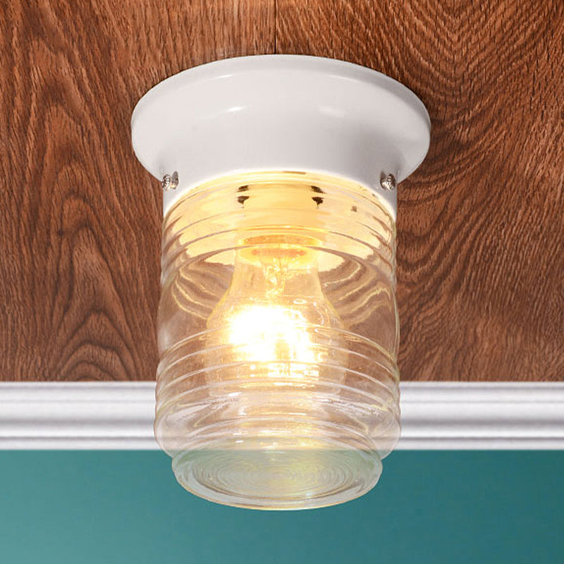 Hand Blown Glass Industrial Ceiling Light With Cylinder Shape And Flush Mount - Black/White White