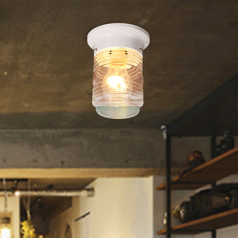 Hand Blown Glass Industrial Ceiling Light With Cylinder Shape And Flush Mount - Black/White