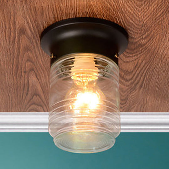 Hand Blown Glass Industrial Ceiling Light with Cylinder Shape and Flush Mount - Black/White