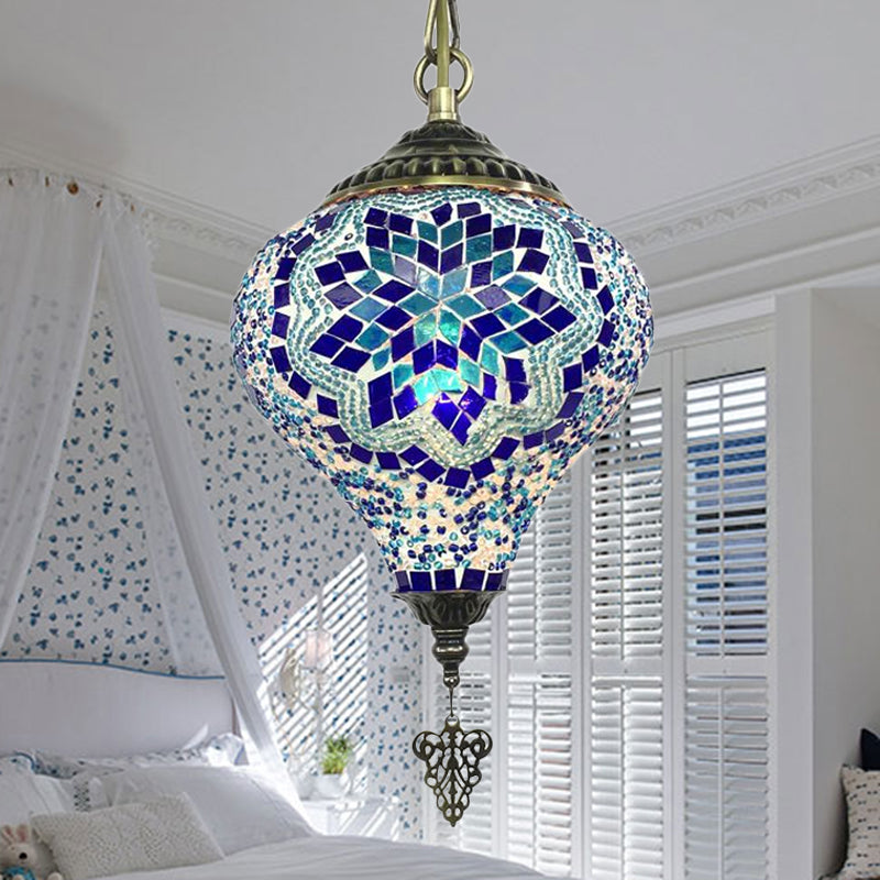 Bronze Coffee House Pendant Light Kit With Colorful Glass Shade