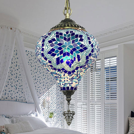 Bronze Coffee House Pendant Light Kit With Colorful Glass Shade