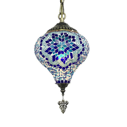 Bronze Coffee House Pendant Light Kit With Colorful Glass Shade