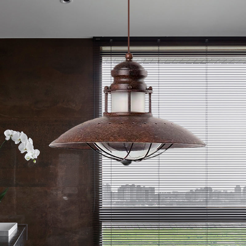 Rustic LED Pendant Lamp - Farmhouse Style with Flared Iron Shade