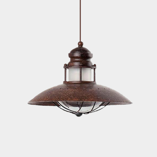 Vintage Farmhouse Flared Pendant Lamp With Led Bulb Rustic Iron Ceiling Light Fixture