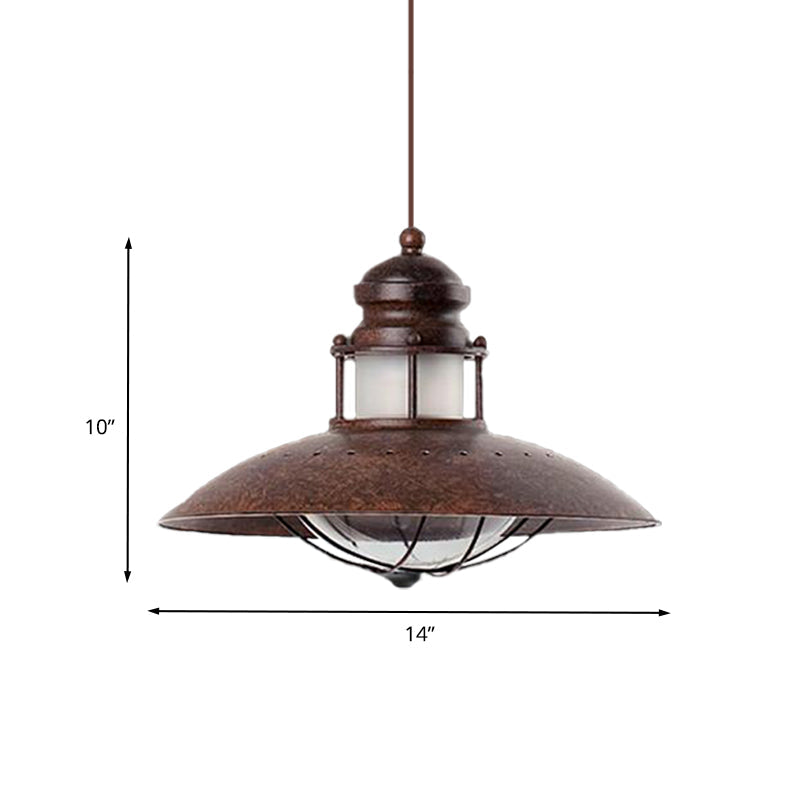 Rustic LED Pendant Lamp - Farmhouse Style with Flared Iron Shade