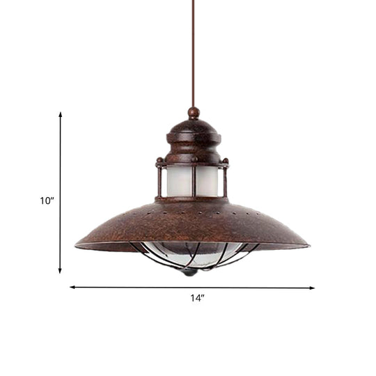 Rustic LED Pendant Lamp - Farmhouse Style with Flared Iron Shade