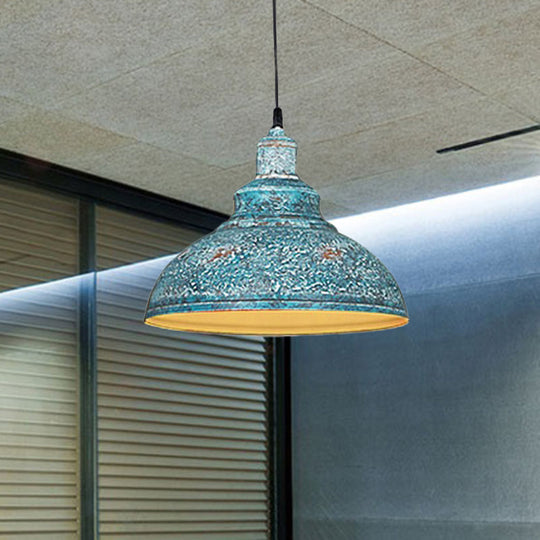Blue/Rust Metal Barn Pulley Pendant Lamp - 1 Head Ceiling Lighting For Dining Room Blue