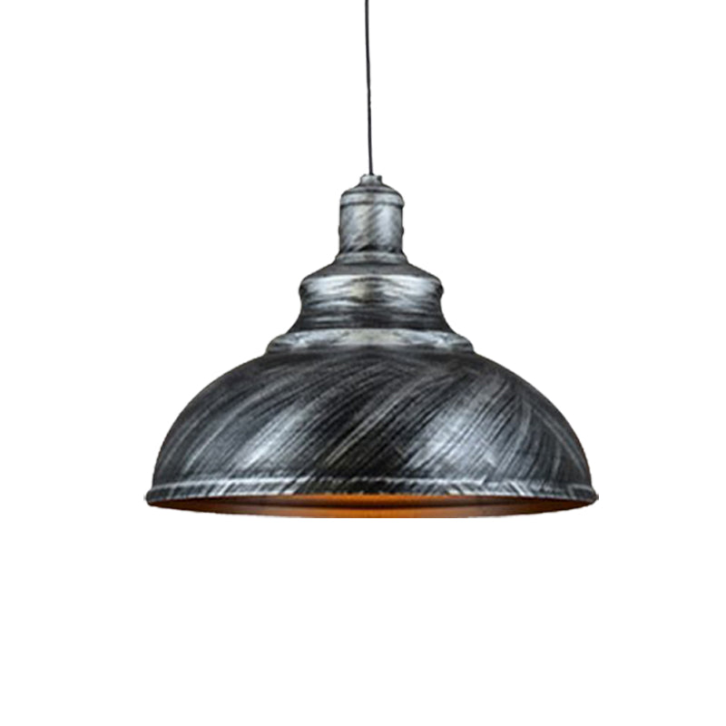 Rustic Metal Bowl Pendant Lamp - Silver/Bronze with Pulley - Perfect for Restaurant Ceiling