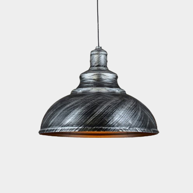 Rustic Metal Bowl Pendant Lamp - Silver/Bronze with Pulley - Perfect for Restaurant Ceiling