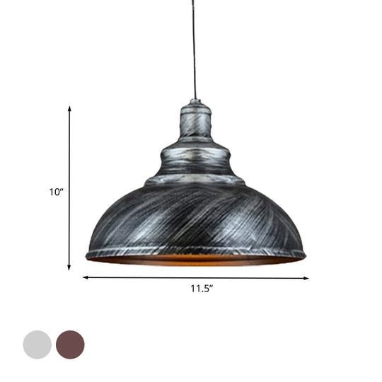 Rustic Metal Bowl Pendant Lamp - Silver/Bronze with Pulley - Perfect for Restaurant Ceiling
