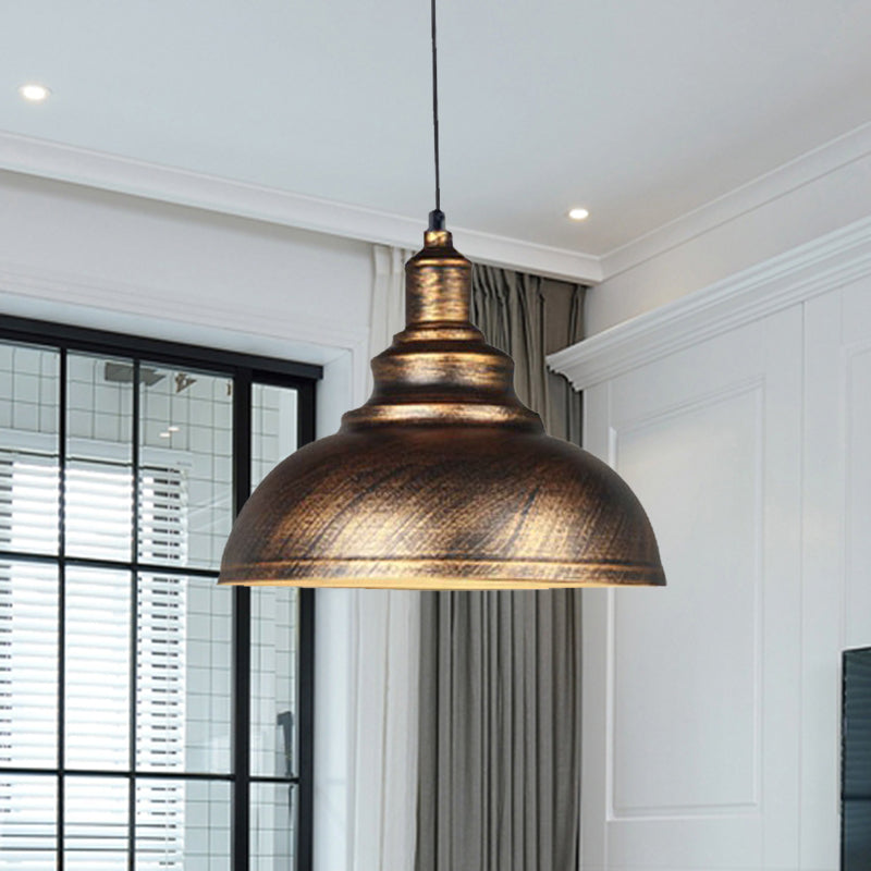 Rustic Metal Bowl Pendant Lamp With Pulley - Silver/Bronze Finish Bronze