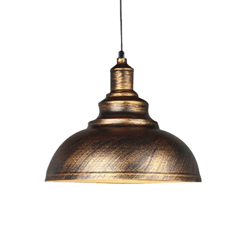 Rustic Metal Bowl Pendant Lamp - Silver/Bronze with Pulley - Perfect for Restaurant Ceiling