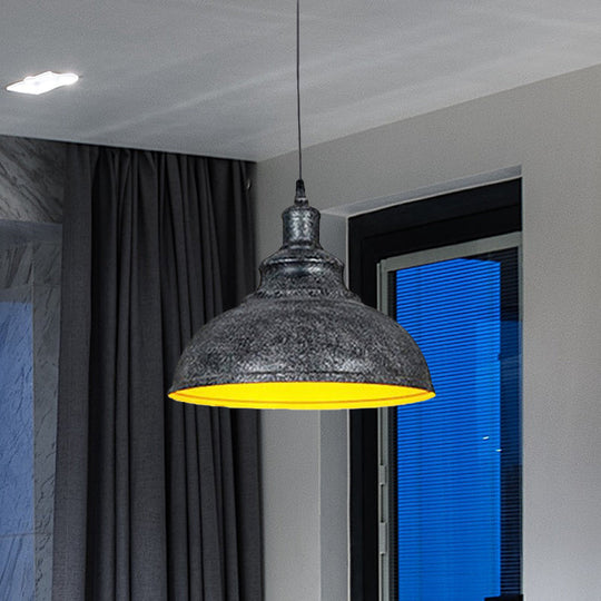 Vintage Iron Domed Pendant Light with Black/Bronze Finish - 1-Light Hanging Lamp Kit for Restaurants