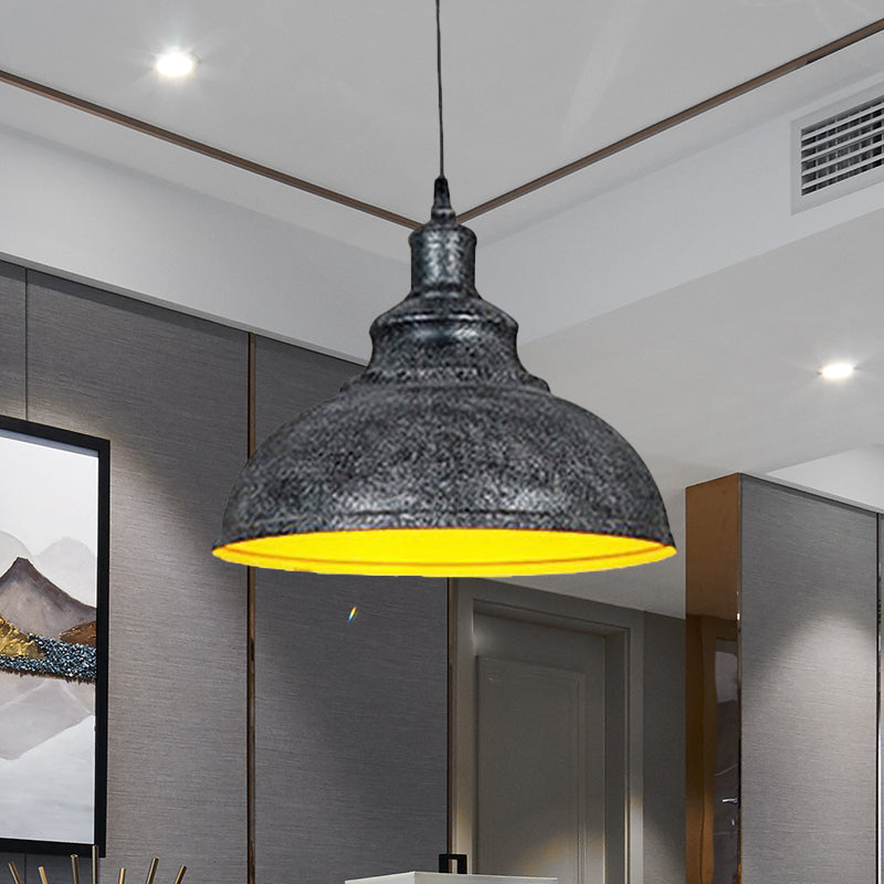 Vintage Iron Domed Pendant Light with Black/Bronze Finish - 1-Light Hanging Lamp Kit for Restaurants