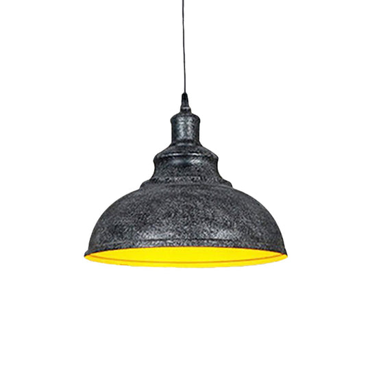 Vintage Iron Domed Pendant Light - 1-Light Black/Bronze Finish For Restaurants