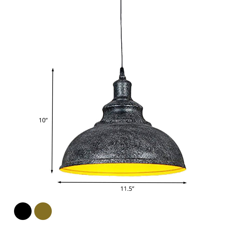 Vintage Iron Domed Pendant Light - 1-Light Black/Bronze Finish For Restaurants