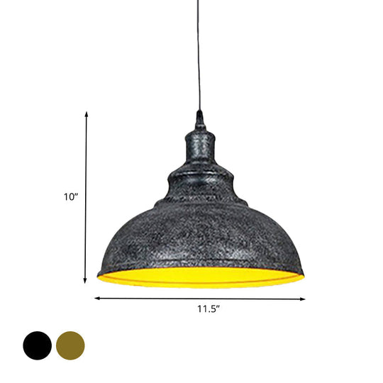 Vintage Iron Domed Pendant Light - 1-Light Black/Bronze Finish For Restaurants