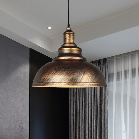 Vintage Iron Domed Pendant Light with Black/Bronze Finish - 1-Light Hanging Lamp Kit for Restaurants