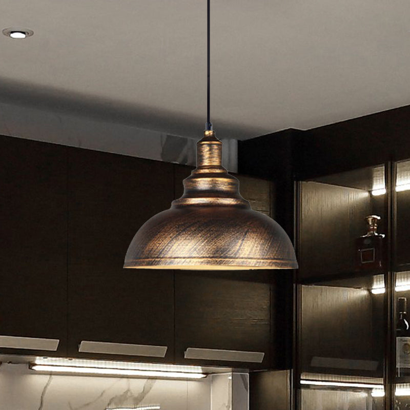 Vintage Iron Domed Pendant Light with Black/Bronze Finish - 1-Light Hanging Lamp Kit for Restaurants