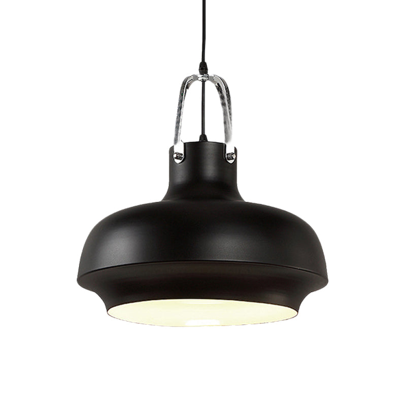 Metallic Urn Pendant Light - Industrial 1-Head Suspension Lamp for Dining Room in White/Black - 10"/16"/19" Width