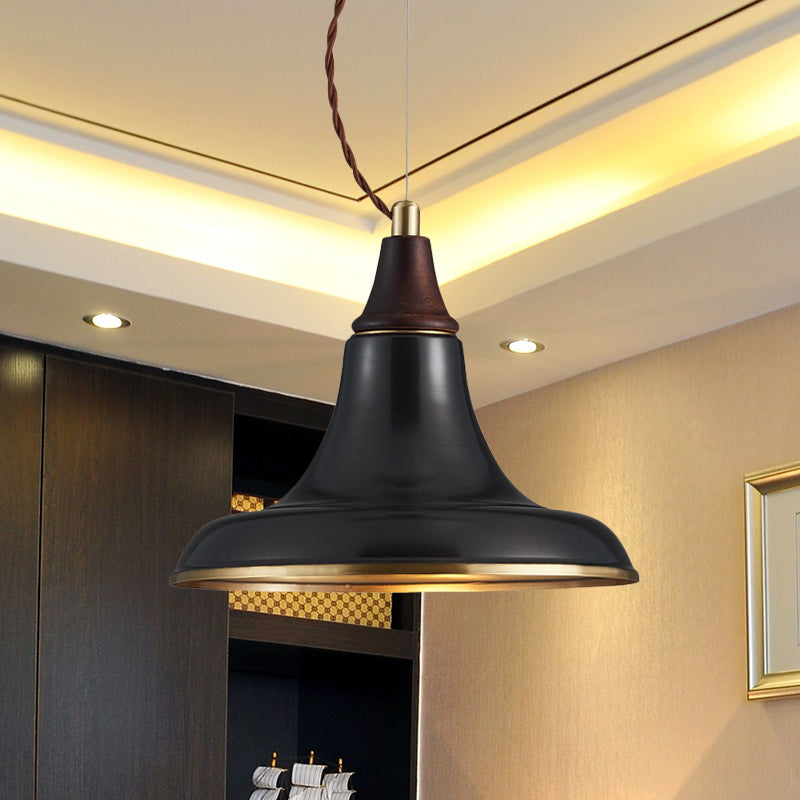 Metallic Suspension Light With Farmhouse Black Finish - Flare Pendant Lamp