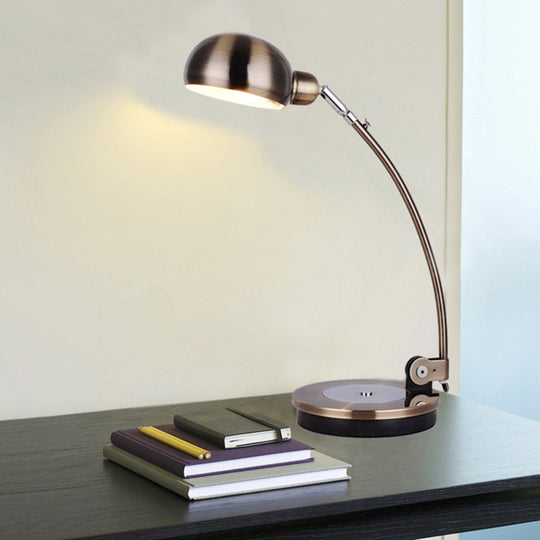 Vintage Style Led Reading Lamp: Domed Shade Black/Silver/Bronze Metal Task Lighting For Office