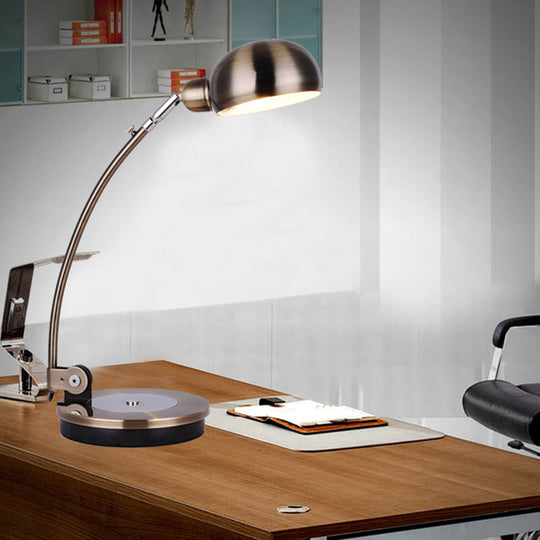 Vintage Style Led Reading Lamp: Domed Shade Black/Silver/Bronze Metal Task Lighting For Office