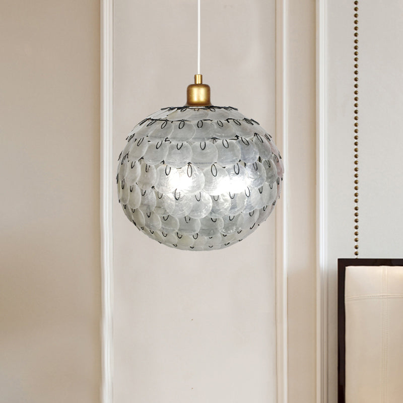 Hanging Silver Sphere Pendant Lamp With Modern Shell Shade - Modernist Design