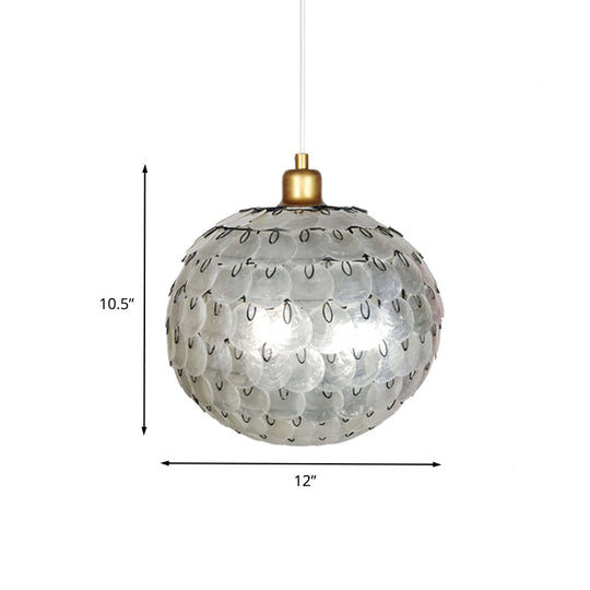 Hanging Silver Sphere Pendant Lamp With Modern Shell Shade - Modernist Design
