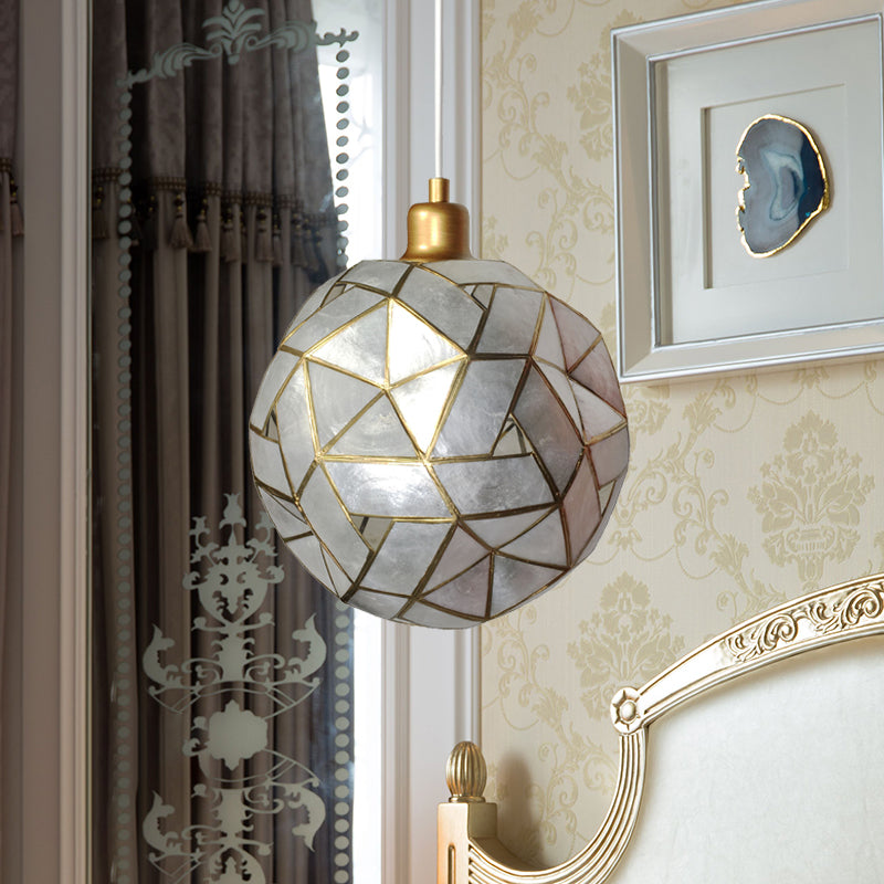 Contemporary Shell Globe Suspension Light - Silver 1-Bulb Pendant Lamp for Dining Room