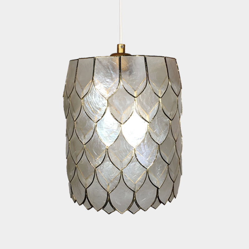 Silver Shell 1-Light Pendant Lamp With Modern Scale Design - Cylinder Hanging Light