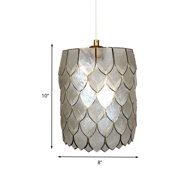 Silver Shell 1-Light Pendant Lamp With Modern Scale Design - Cylinder Hanging Light
