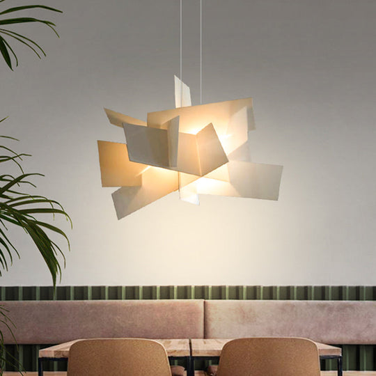 Contemporary LED Acrylic Suspension Light - White/Red Irregular Pendant for Dining Table