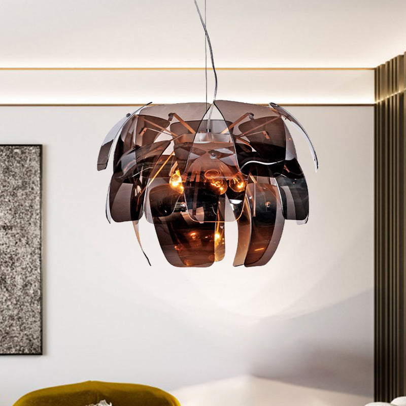 Modernist Smoke Gray Glass Chandelier - Flower Living Room Pendant Light With 4 Bulbs